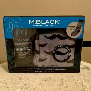 M. Black Gray Mustache Men's Socks & Foot Lotion Set